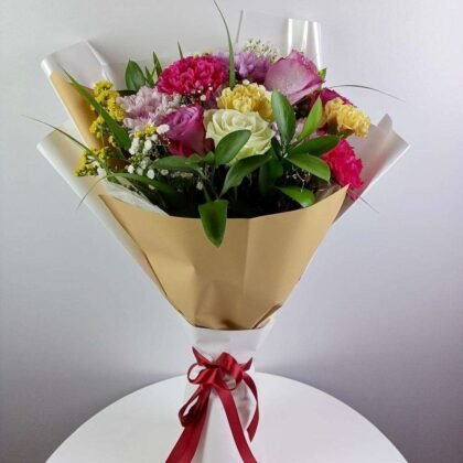 a bouquet of flowers in a vase